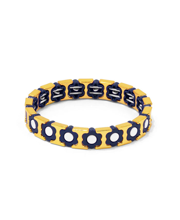 Navy Flower Enamel Stretch Bracelet Jewelry