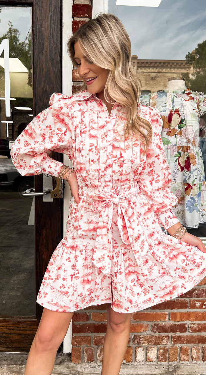 Lelia Dress Coral Toile
