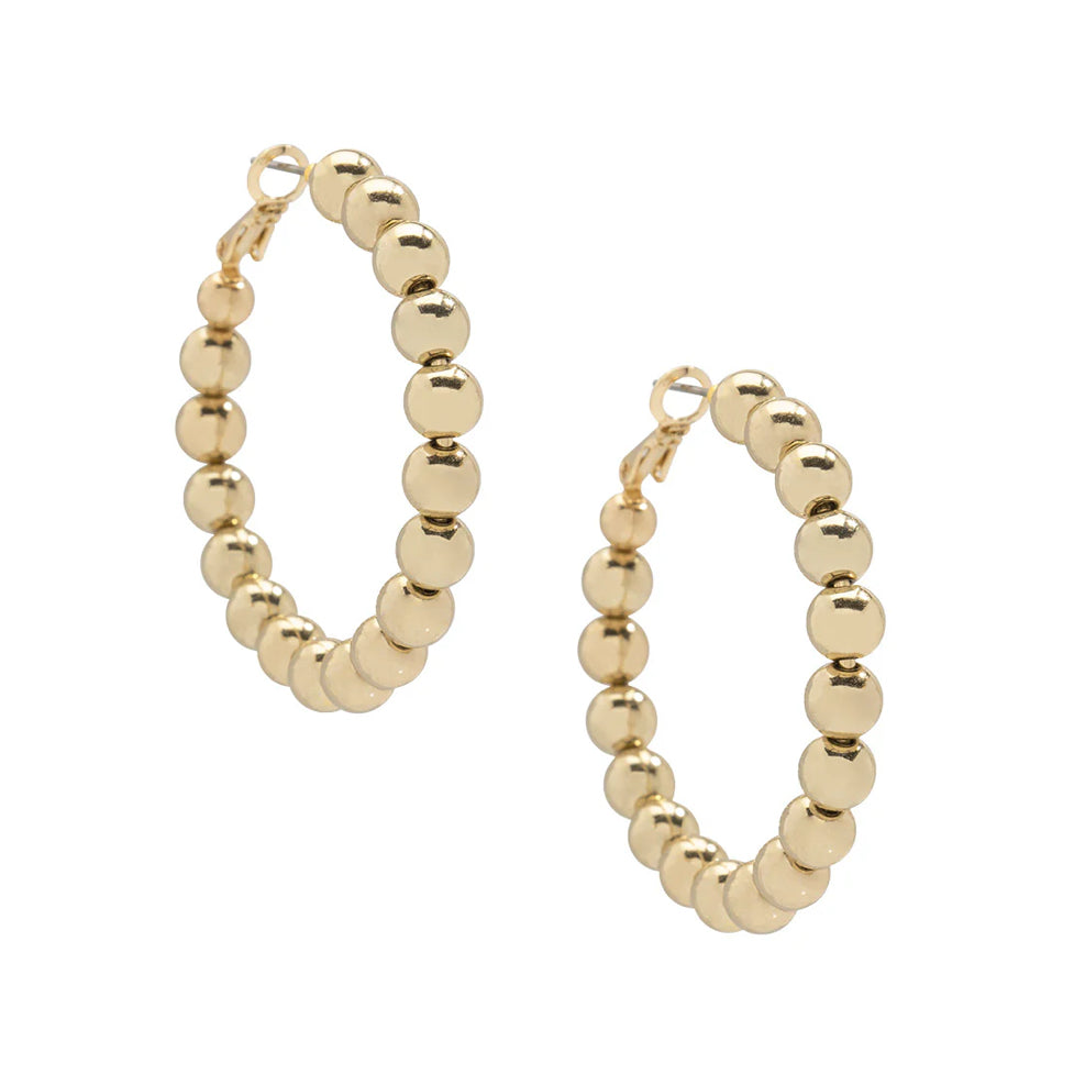Medium Metal Beaded Hoop Earring- Gold