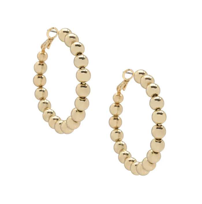 Medium Metal Beaded Hoop Earring- Gold
