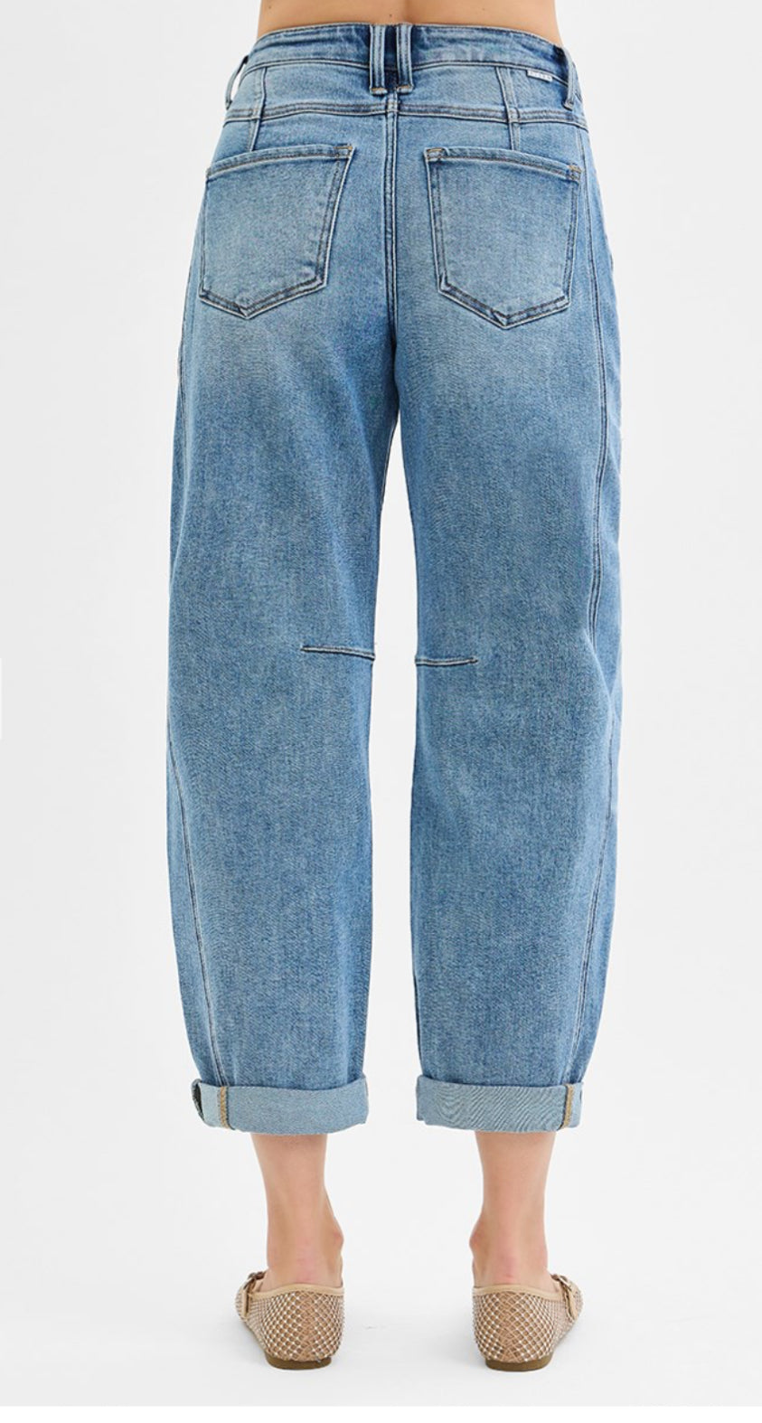 Mid Rise Fit Ankle Barrel Double Roll Up Jeans