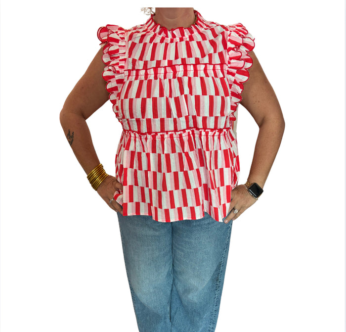 Red Medley Scallop Tiered Top