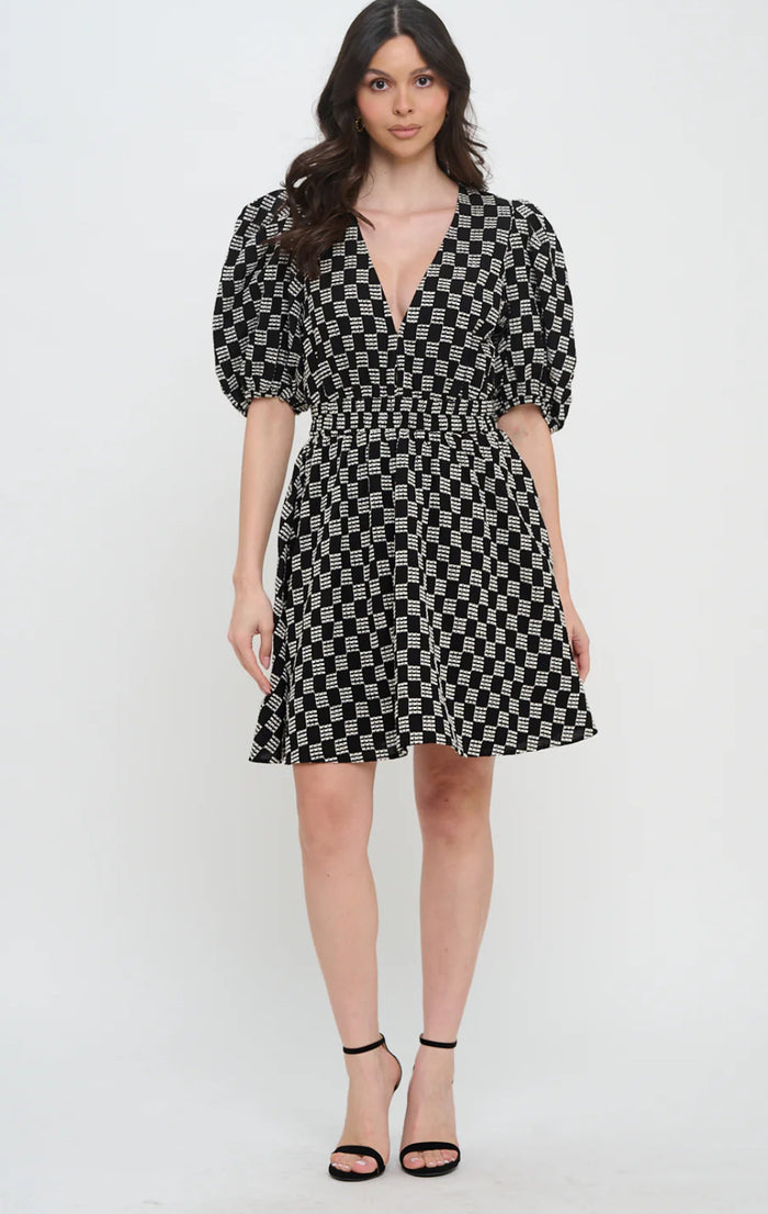 Meet Me In Santorini- Midnight Weave Short Sleeve Dress