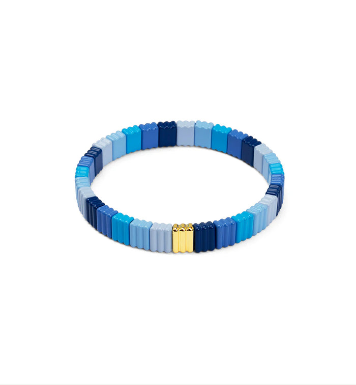 Blue Ribbed Enamel Stretch Bracelet Jewelry
