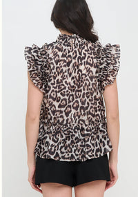 Meet me In Santorini- Gold Feline Ruffle Top