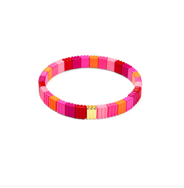 Neon Pink Ribbed Enamel Stretch Bracelet Jewelry