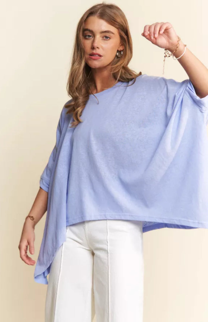 Loose Fit Dolman 3/4 Sleeve Top - Pastel Blue