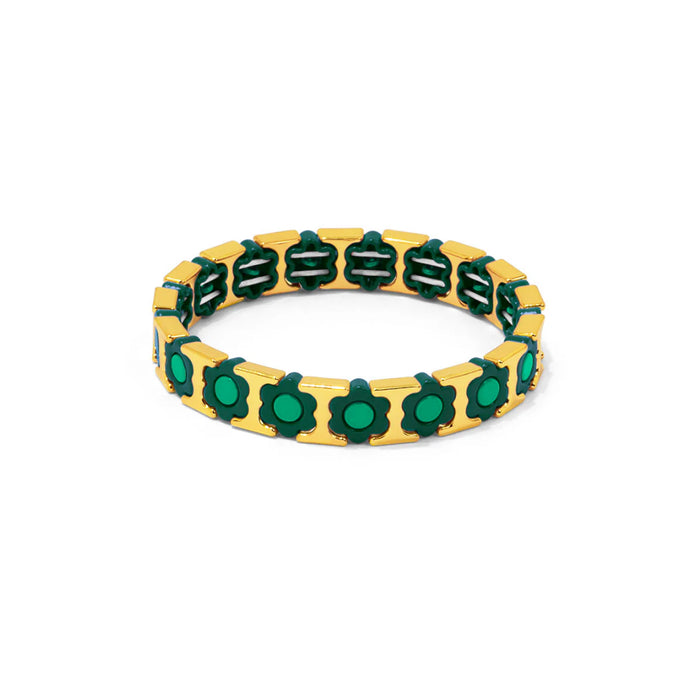 Emerald Flower Enamel Stretch Bracelet Jewelry