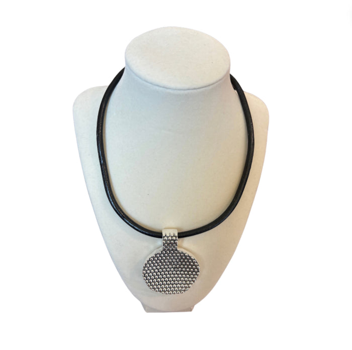 Simon Sebagg Black Leather Beaded Look Necklace