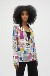 Joseph Ribkoff Silky Knit Word Print Fitted Blazer