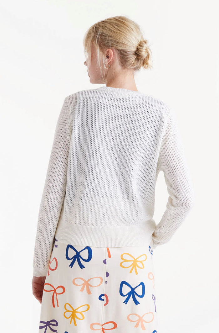 White Open Knit Cardigan