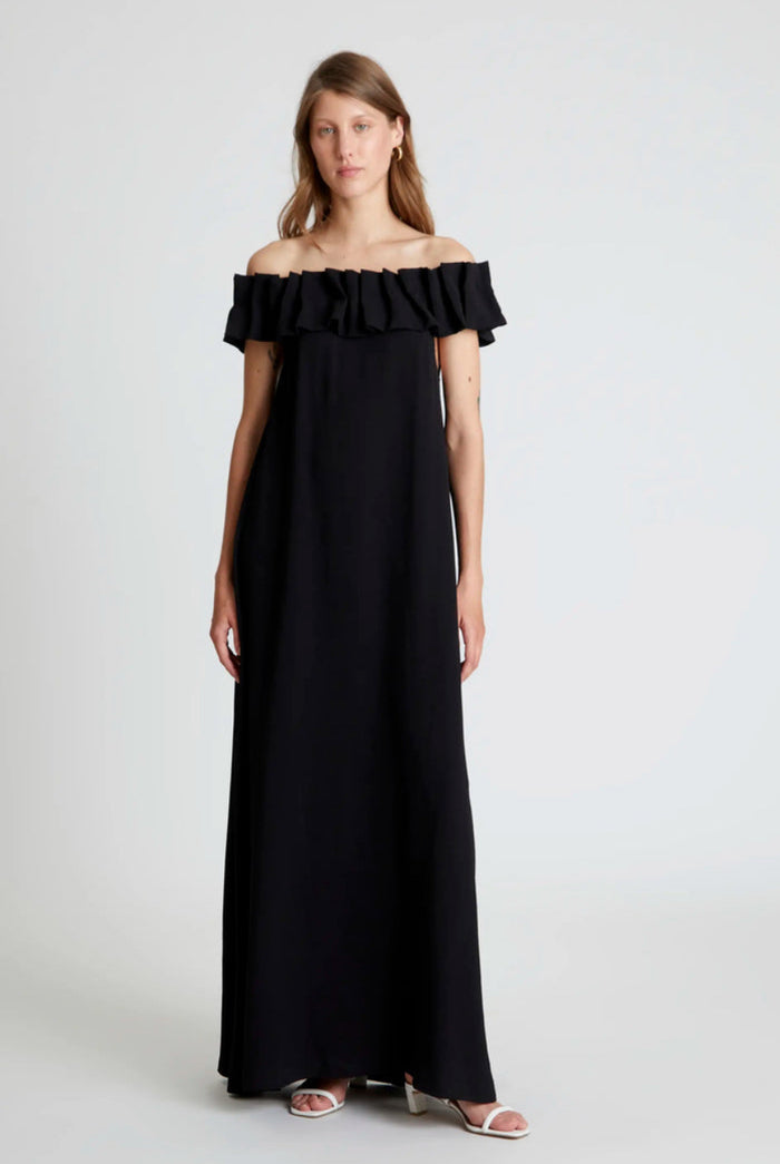 Long Black Boat Neck Dress