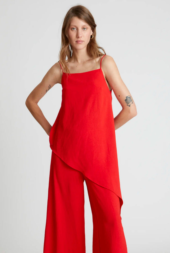 Red Asymmetric Strappy Top