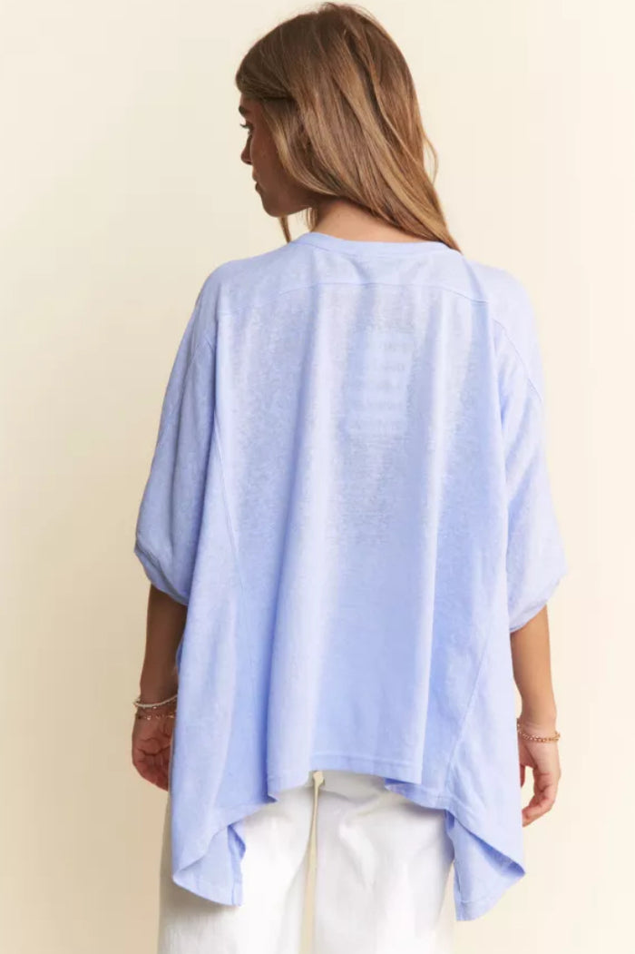 Loose Fit Dolman 3/4 Sleeve Top - Pastel Blue