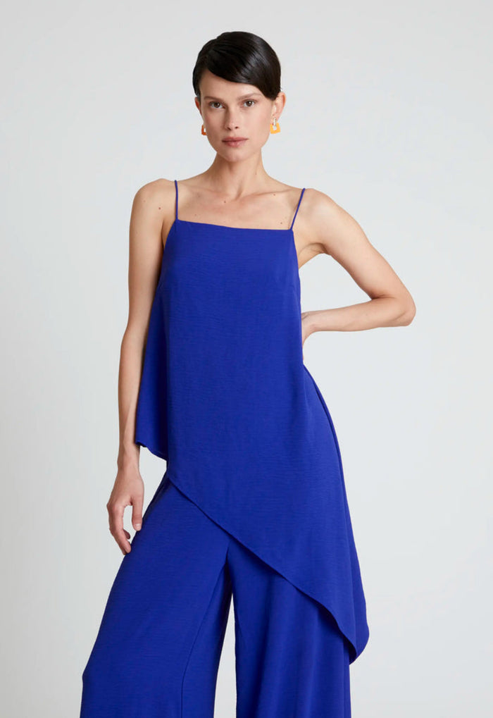 Blue Asymmetric Strappy Top