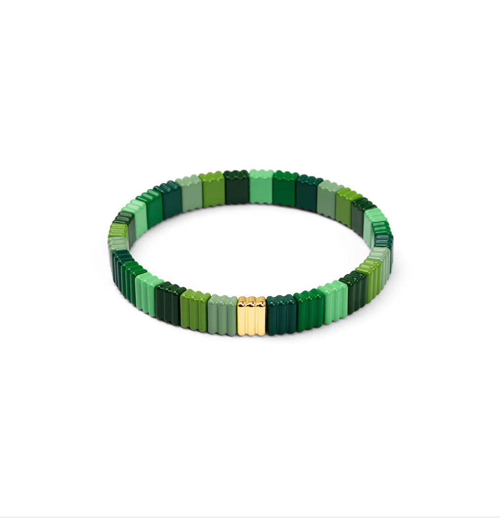 Emerald Ribbed Enamel Stretch Bracelet Jewelry