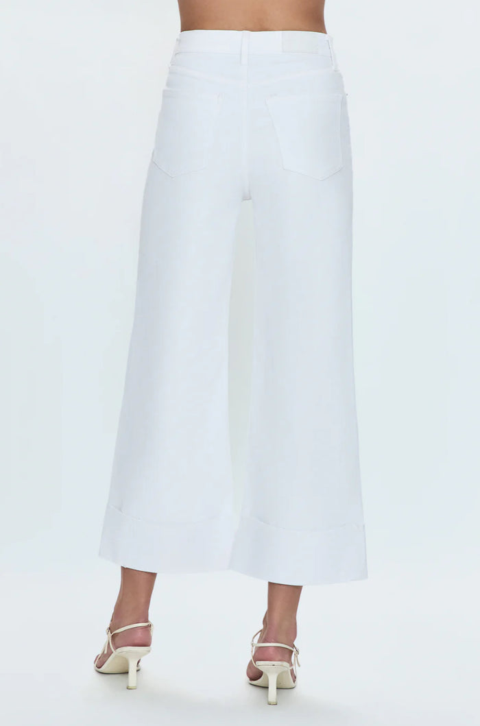 Lana Crop With Cuff High Rise Ultra Wide Leg- Vivid White