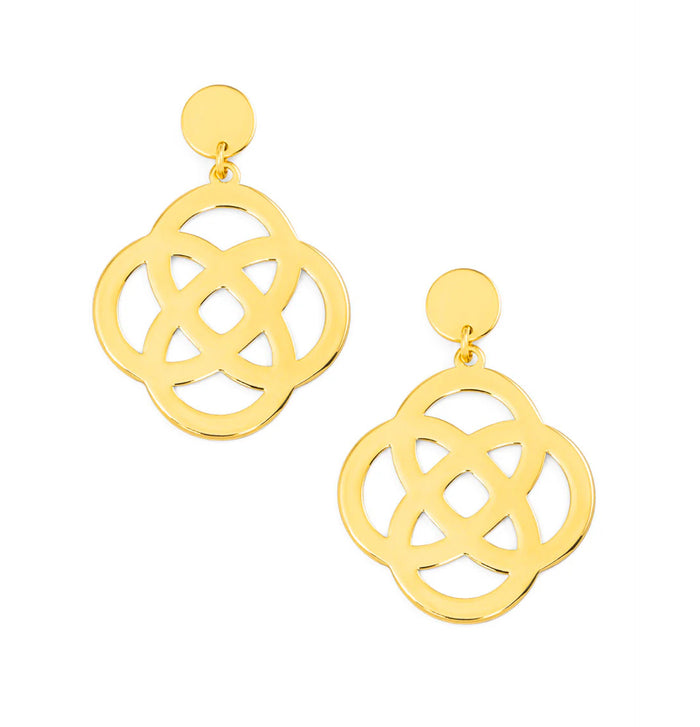 Metal Clover Drop Earring- Gold