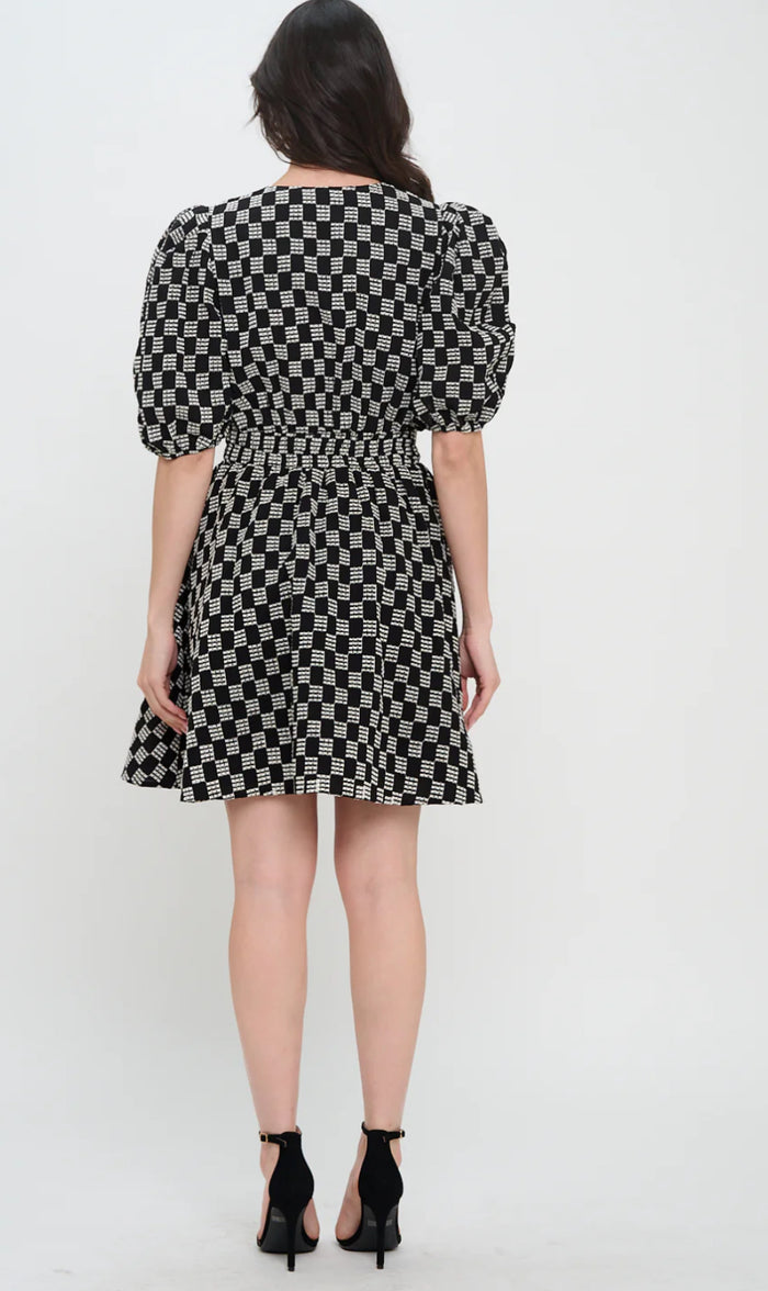 Meet Me In Santorini- Midnight Weave Short Sleeve Dress