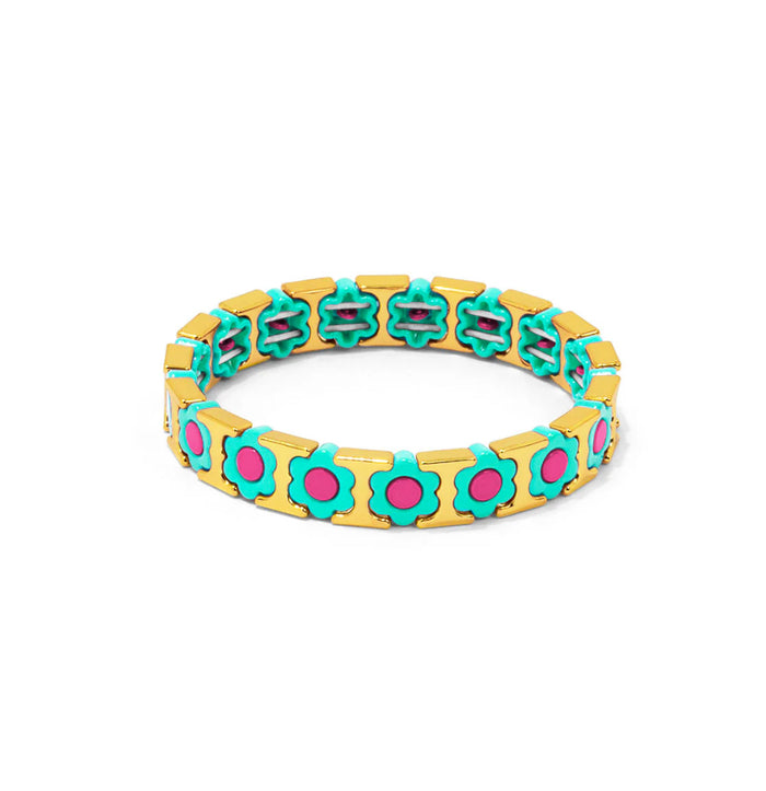 Mint Flower Enamel Stretch Bracelet Jewelry