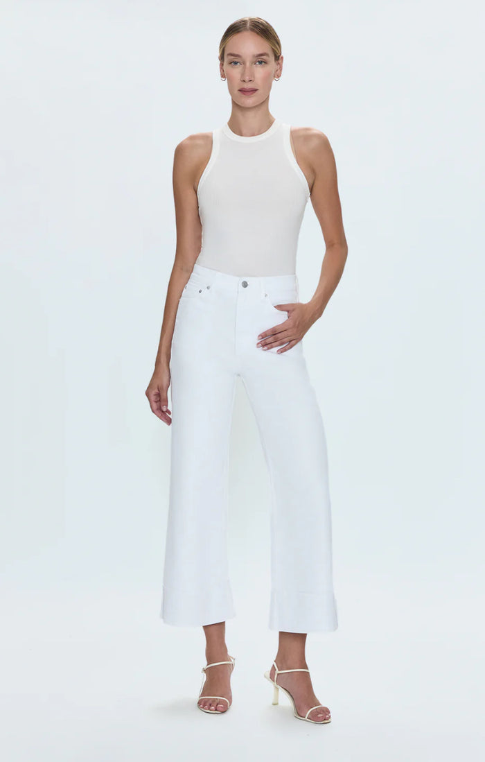 Lana Crop With Cuff High Rise Ultra Wide Leg- Vivid White