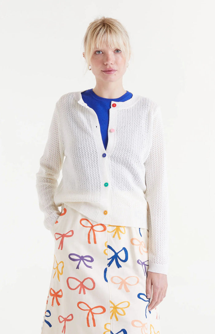 White Open Knit Cardigan