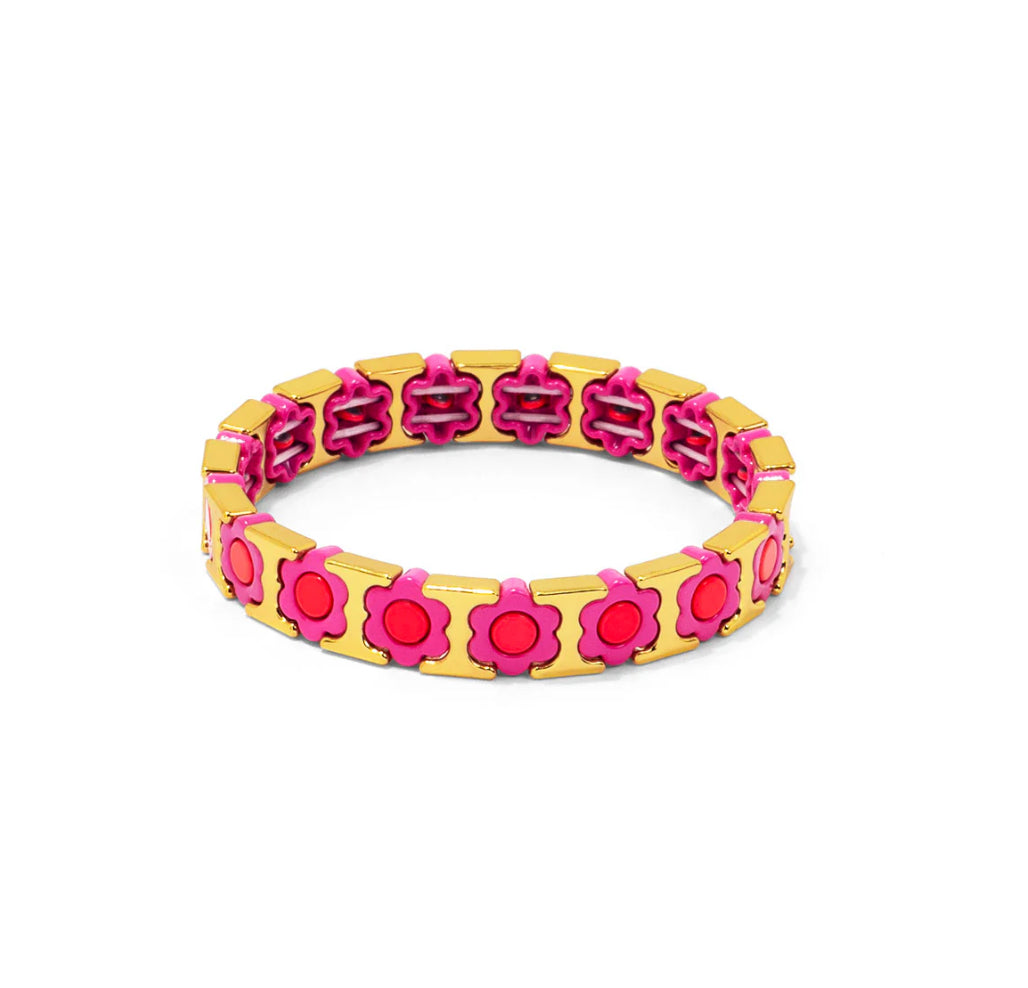 Neon Pink Flower Enamel Stretch Bracelet Jewelry