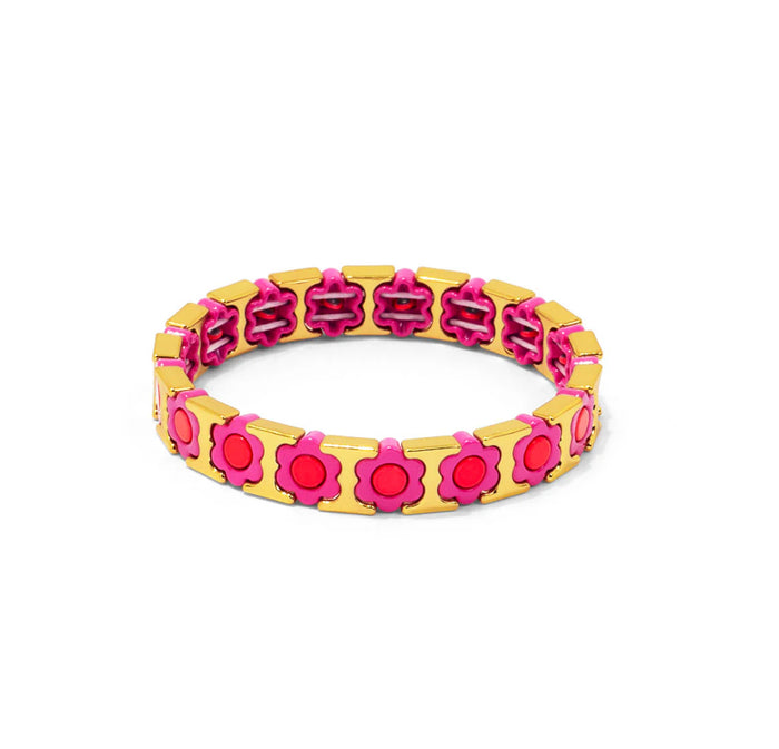 Neon Pink Flower Enamel Stretch Bracelet Jewelry