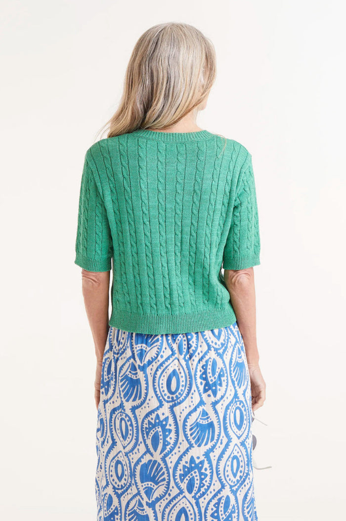 Green Short Sleeve Knit Sweater