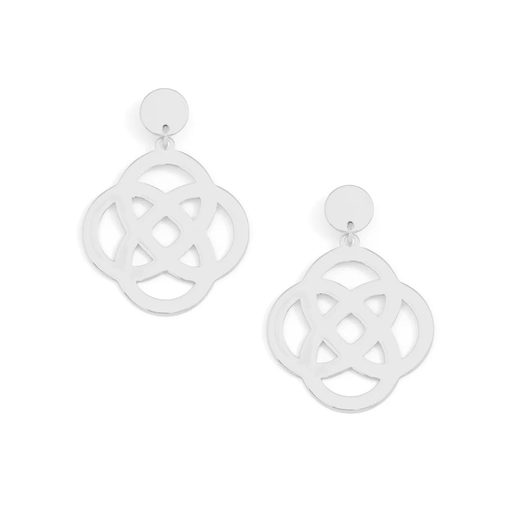 Metal Clover Drop Earring- Silver