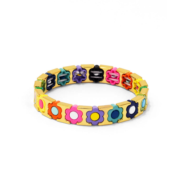 Multi Color Flower Enamel Stretch Bracelet Jewelry