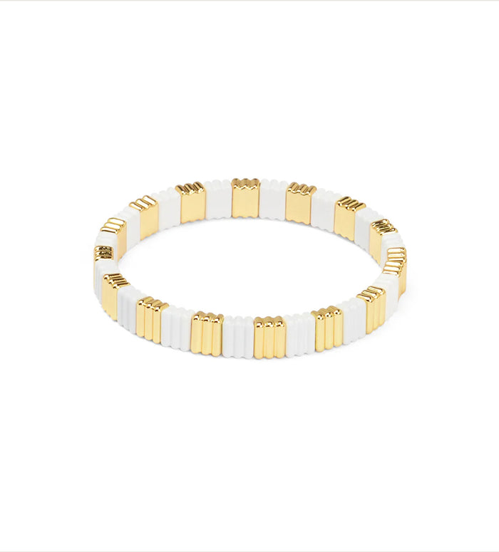 White Ribbed Enamel Stretch Bracelet Jewelry