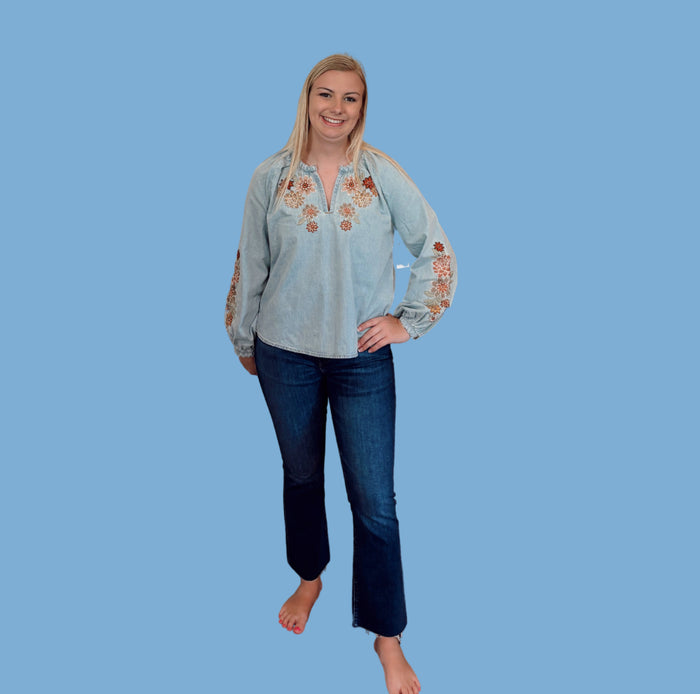 Driftwood Denim Flower Top