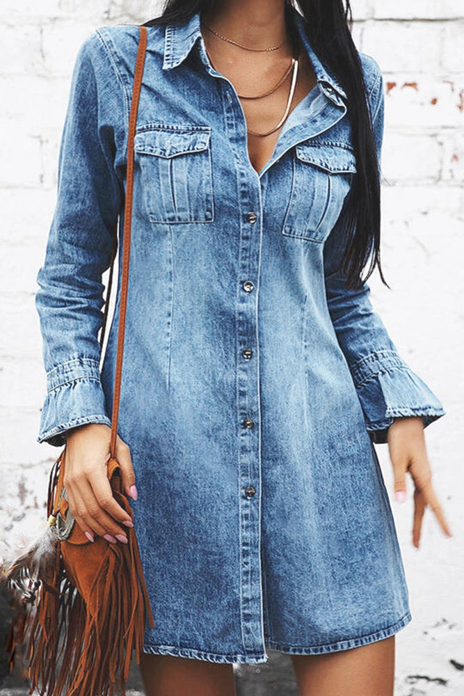 Denim Mini Dress With Pockets