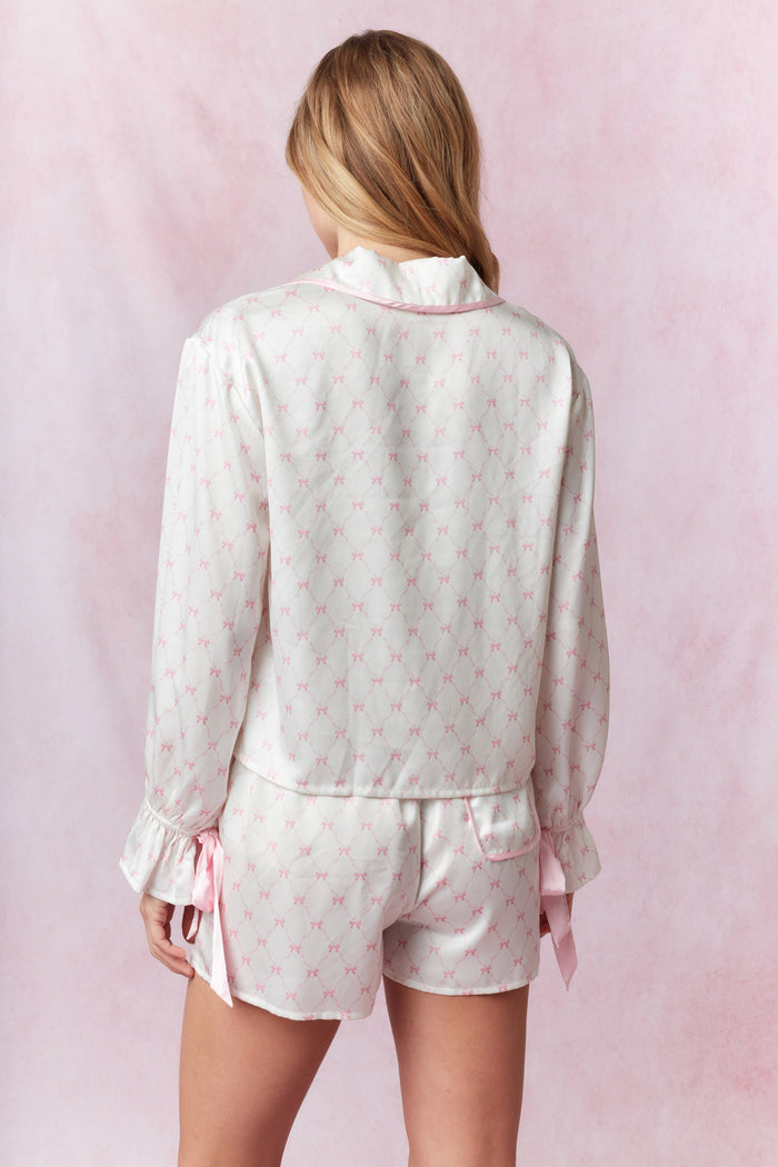 Pink Bow Satin Pj Set