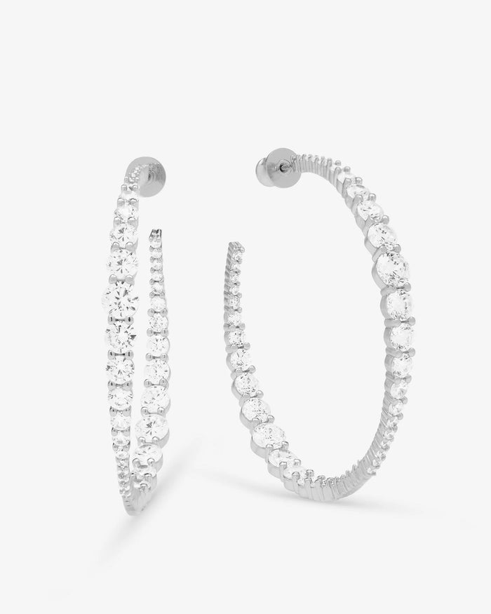 "Oh She Fancy" Graduated Hoops 2" - Silver/White