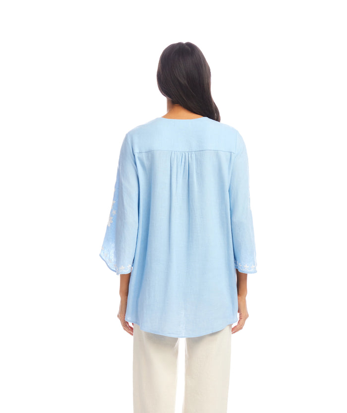 Karen Kane Bracelet Sleeve Embroidered Asymmetric Top