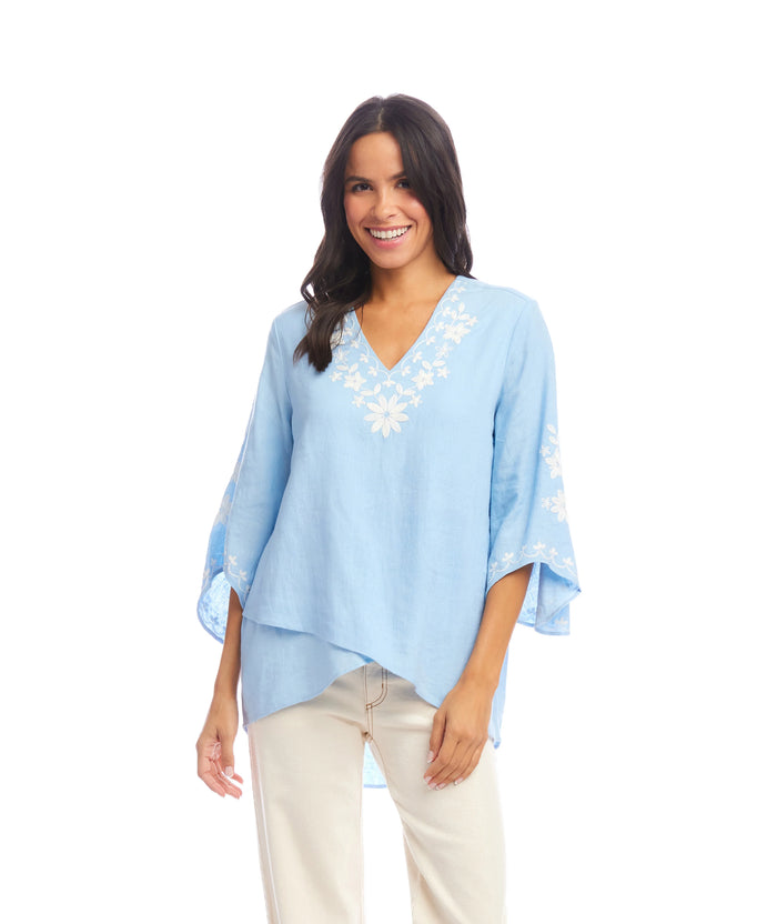 Karen Kane Bracelet Sleeve Embroidered Asymmetric Top