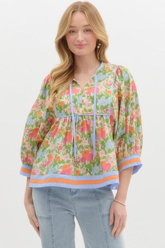 Multicolor Floral Top with Multicolor Hem