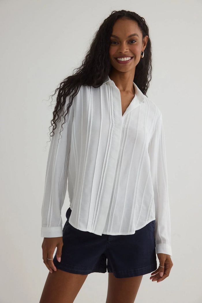Bella Dahl Pintuck Hidden Placket Shirt-White