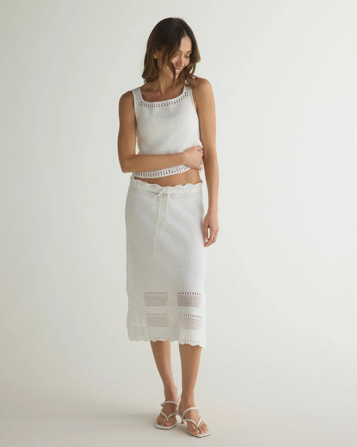 Bella Dahl Crochet Midi Skirt-White