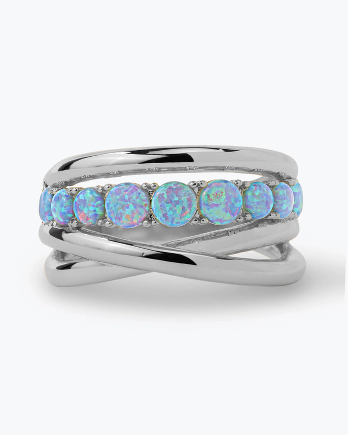 Melinda Maria Stacked Blue Opal Ring - Silver