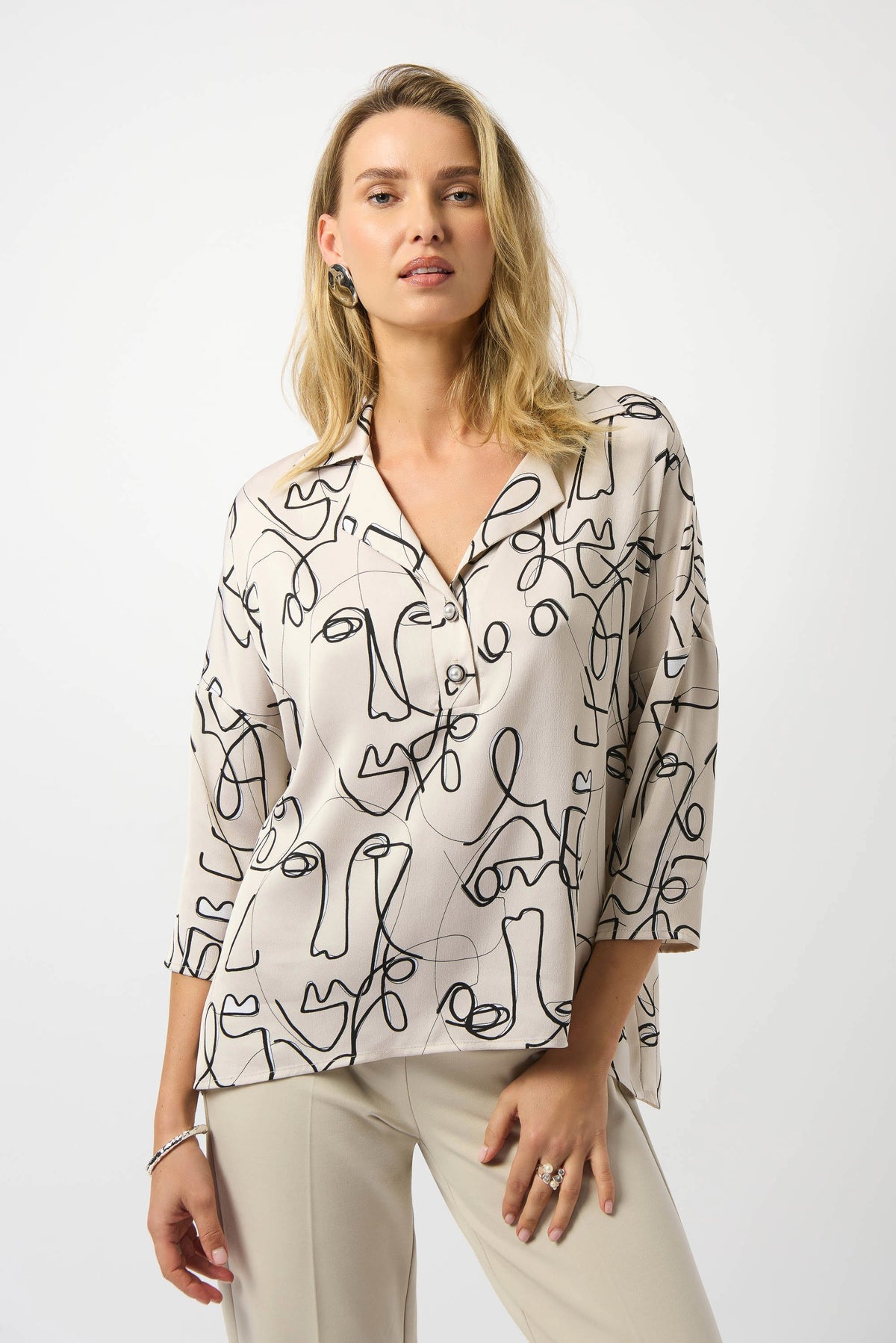 Joseph Ribkoff Abstract Face Print Boxy Top