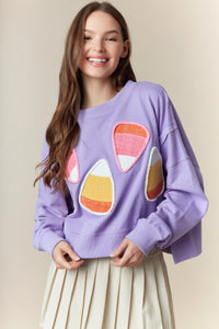 Peach Love Candy Cone Crop Sweatshirt- Purple