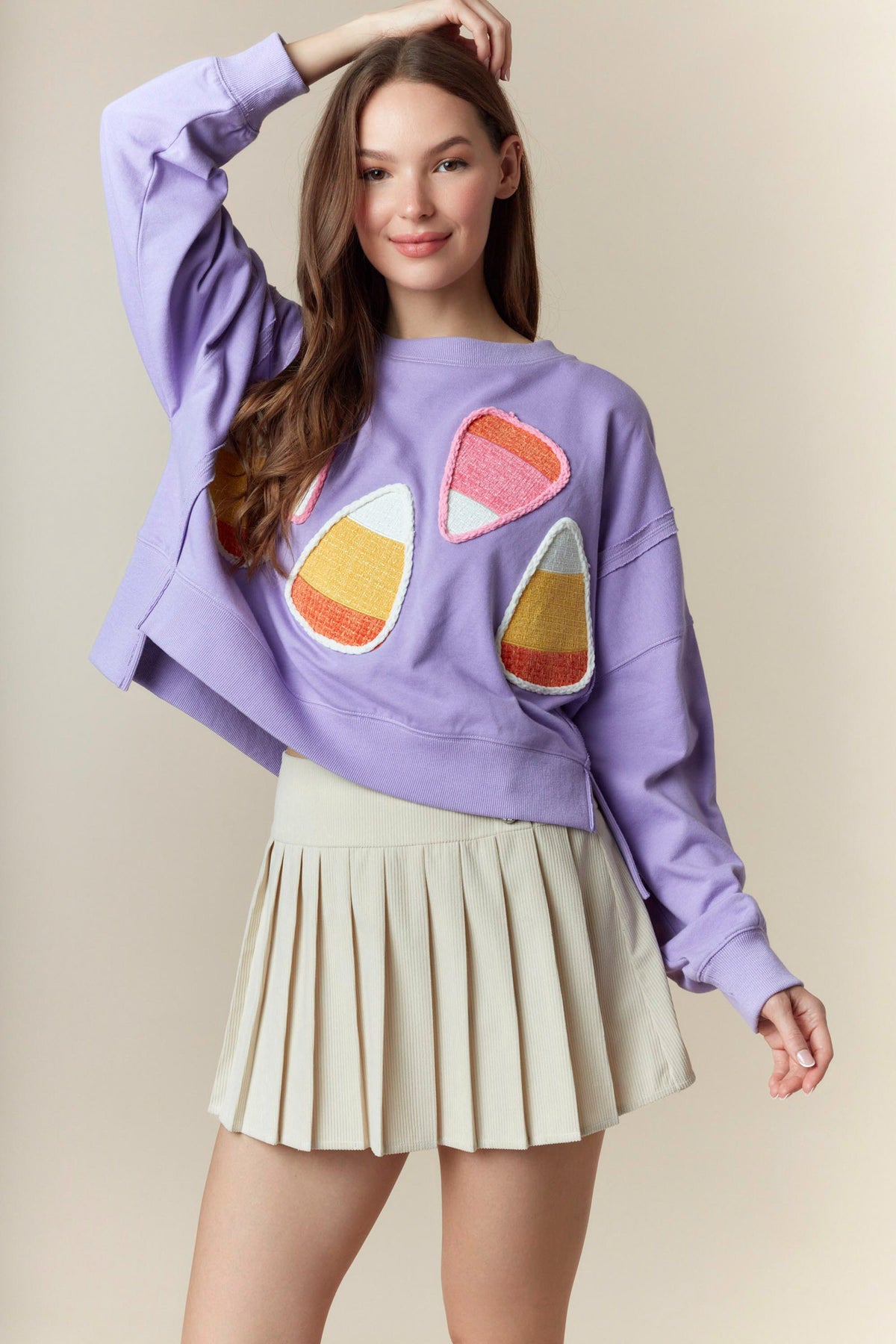 Peach Love Candy Cone Crop Sweatshirt- Purple