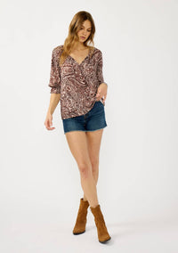 Smocked Paisley Split Neck Blouse