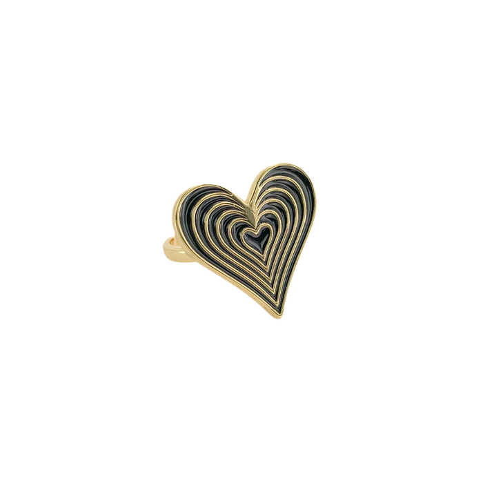 Adjustable Gold and Black Heart Ring