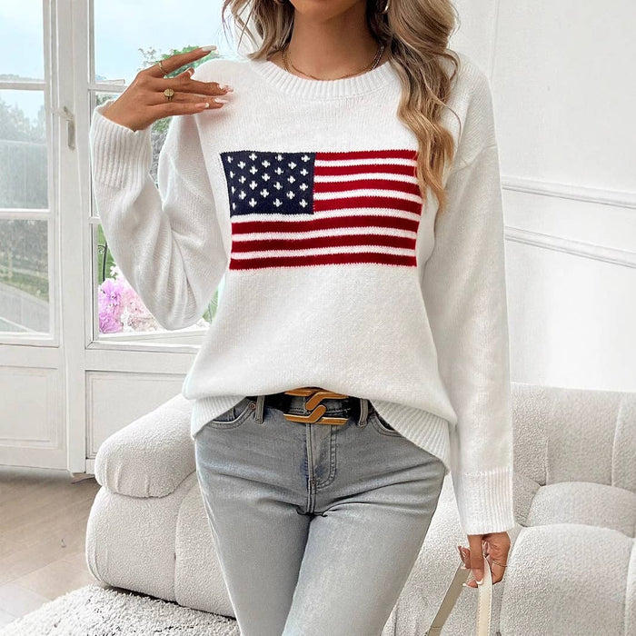 American flag jacquard knit pullover sweater