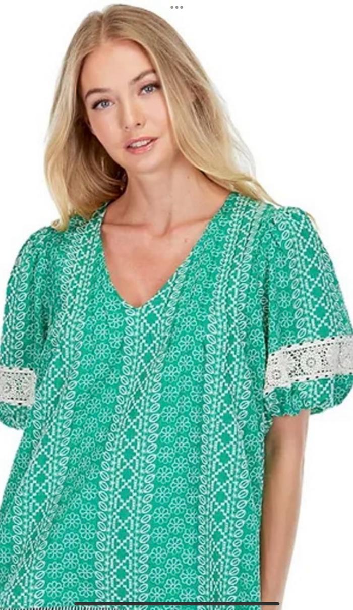 Green Stripe Eyelet Dress