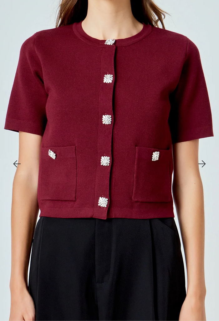 Maroon Jewel Button Cardigan